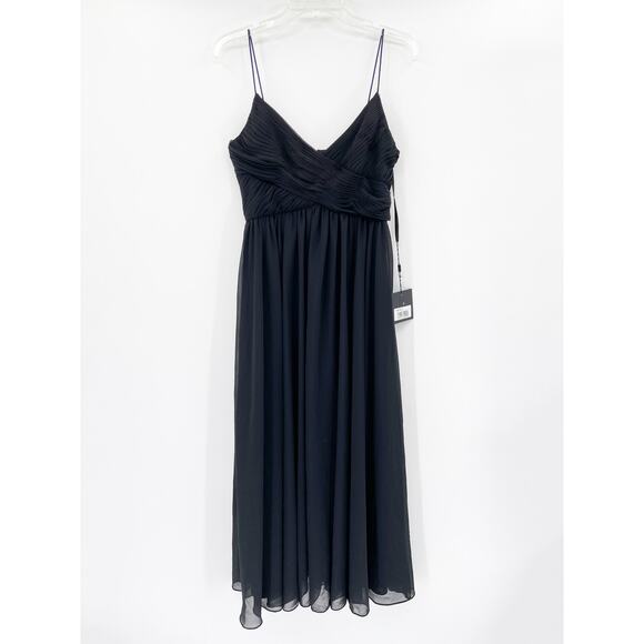 Ieena for Mac Duggal 2650 Black Sleeveless V-Neck Chiffon Tea Length Dress S NWT - Picture 3 of 7